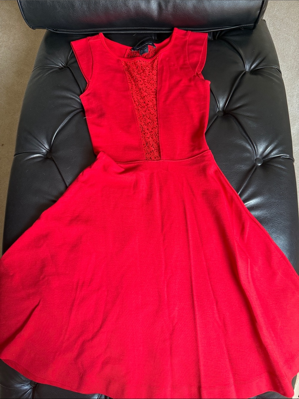 French Connection Red Lace-Panel Skater Dress